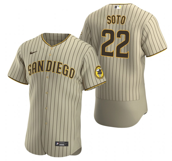 Men's San Diego Padres #22 Juan Soto Tan Flex Base Stitched Baseball Jersey Men's San Diego Padres #22 Juan Soto Tan Flex Base Stitched Baseball Jersey